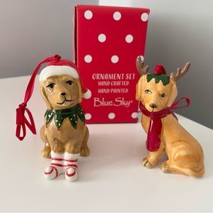 SET of 2 Dog Ornaments by Blue Sky Pottery